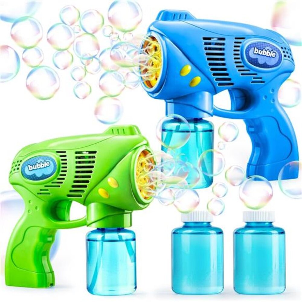 2 Kids Bubble Gun with 2 Bottles Refill Solution, Bubble Machine Gun